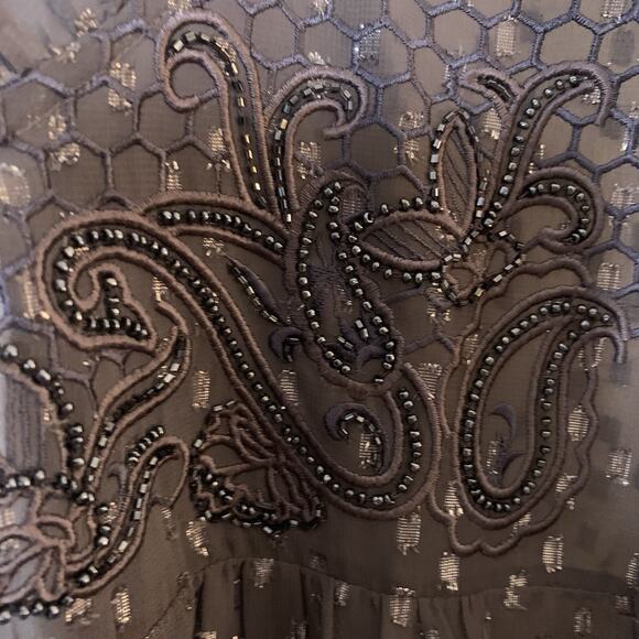 Chico's Top NWT Women's Sz 3 (XL) Embellished Cool Gray Metallic Pullover Sheer - Picture 4 of 8